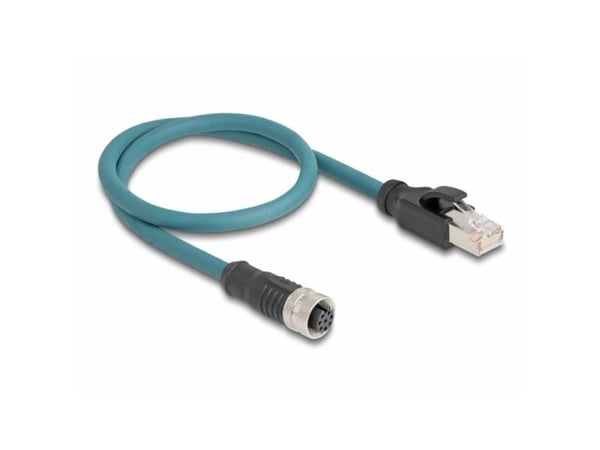 Delock M12-sovitinkaapeli A-koodattu 8-nastainen pistorasia RJ45-pistokkeeseen 50 cm