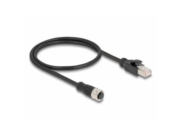 Delock M12-sovitinkaapeli D-koodattu 4-nastainen pistorasia RJ45-pistokkeeseen 50 cm