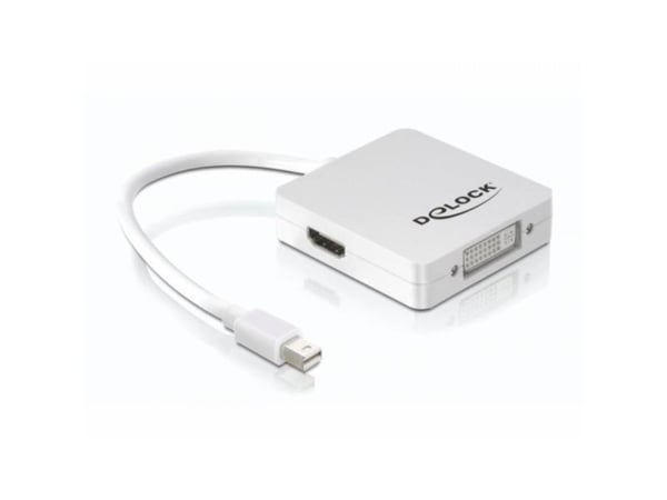 Delock - Video adapter - dobbeltlenke - Mini DisplayPort hann til DVI-D, HDMI, DisplayPort hunn - 16 cm - hvit