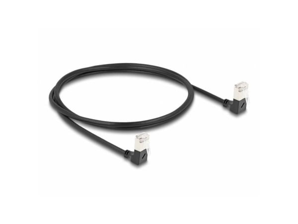 Delock - Nettverkskabel - RJ-45 (hann) nedvinklet til RJ-45 (hann) nedvinklet - 1 m - 4.5 mm - S/FTP - CAT 6a - halogenfri, formstøpt - svart