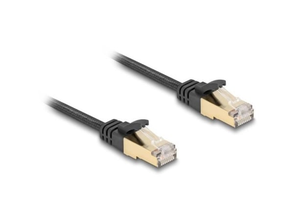 Delock - Koblingskabel - RJ-45 (hann) til RJ-45 (hann) - 10 m - S/FTP - CAT 6a - uten hindringer, flat, braided - svart