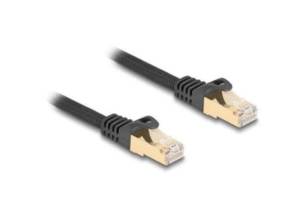 Delock - Koblingskabel - RJ-45 (hann) til RJ-45 (hann) - 50 cm - 7 mm - S/FTP - CAT 6a - formstøpt, uten hindringer, flettet belegg - svart