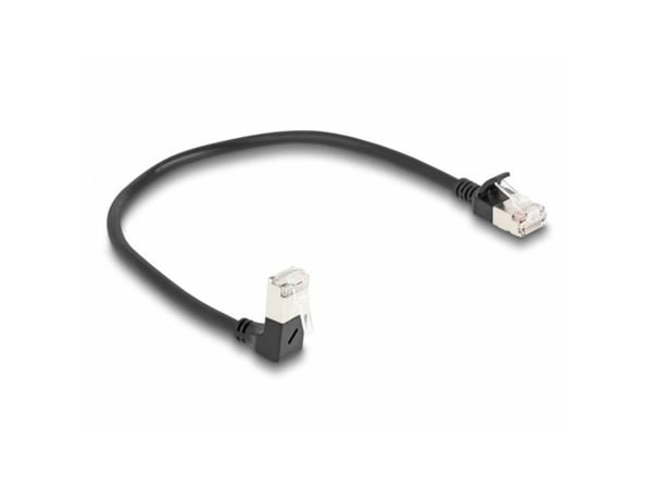 Delock - Nettverkskabel - RJ-45 (hann) nedvinklet til RJ-45 (hann) rett - 25 cm - 4.5 mm - S/FTP - CAT 6a - halogenfri - svart