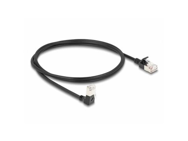 Delock - Koblingskabel - RJ-45 (hann) nedvinklet til RJ-45 (hann) rett - 1 m - 4.5 mm - S/FTP - CAT 6a - med støvel, halogenfri - svart