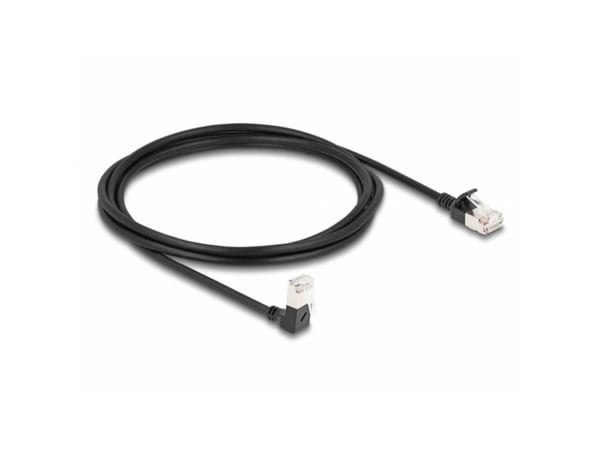 Delock - Nettverkskabel - RJ-45 (hann) nedvinklet til RJ-45 (hann) rett - 2 m - 4.5 mm - S/FTP - CAT 6a - med støvel, halogenfri - svart