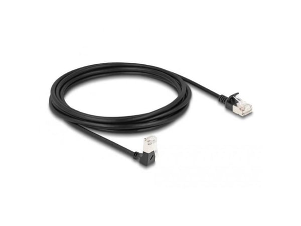 Delock RJ45 nettverkskabel Cat.6A S/FTP Slank 90° vinklet ned / rett 3 m svart