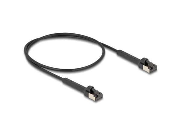 Delock - Koblingskabel - RJ-45 (hann) angled up to 60° til RJ-45 (hann) angled up to 60° - 50 cm - 3.8 mm - U/FTP - CAT 8.1 - med støvel, halogenfr...