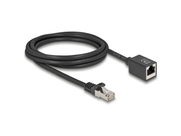 Delock - Nettverksforlengelseskabel - RJ-45 (hann) til RJ-45 (hunn) - 2 m - 6 mm - S/FTP - CAT 6a - halogenfri, uten hindringer - svart