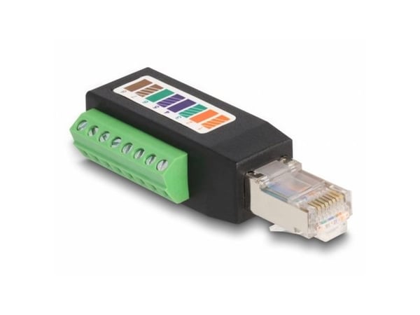Delock - Nettverksadapter - 8-pins terminalblokk (hann) vinklet til RJ-45 (hann) - UTP - CAT 5e - svart, grønn