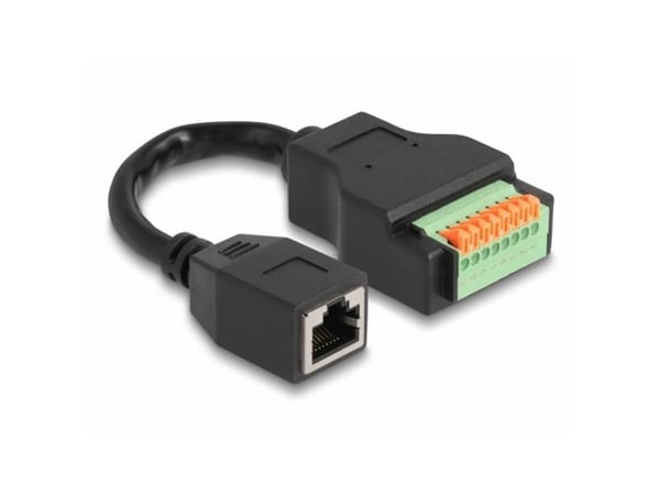 Delock - Nettverksforlengelseskabel - RJ-45 (hunn) til 8-pins terminalblokk - 15 cm - 6 mm - STP - CAT 5e - svart/grønn