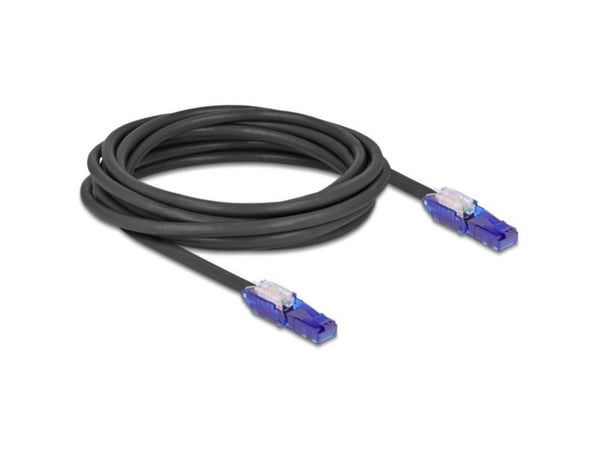 Delock - Nettverkskabel - RJ-45 (hann) vinklet til RJ-45 (hann) vinklet - 5 m - 6 mm - UTP - CAT 6 - halogenfri, uten hindringer - svart