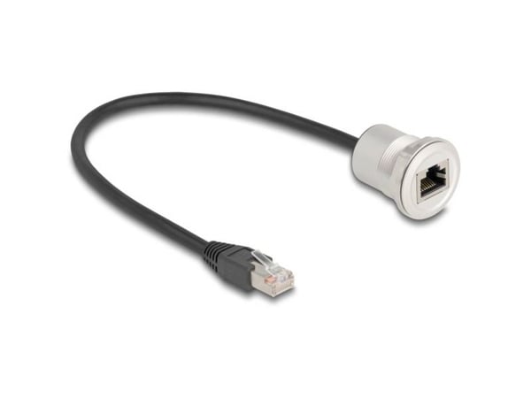 Delock - Nettverksforlengelseskabel - RJ-45 (hann) til RJ-45 (hunn) panelmonterbar - 30 cm - 6 mm - STP - CAT 5e - M25 thread - svart/sølv