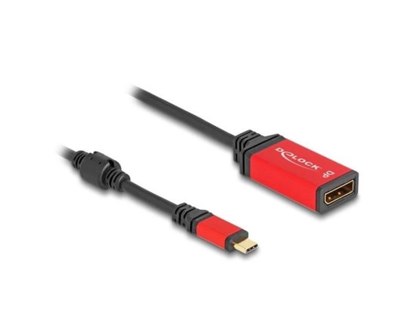 Delock - Adapterkabel - 24 pin USB-C (hann) til DisplayPort (hunn) - 20 cm - 8K 30Hz støtte, Støtte for DP Alt-modus, HDR10-støtte - sort / rød
