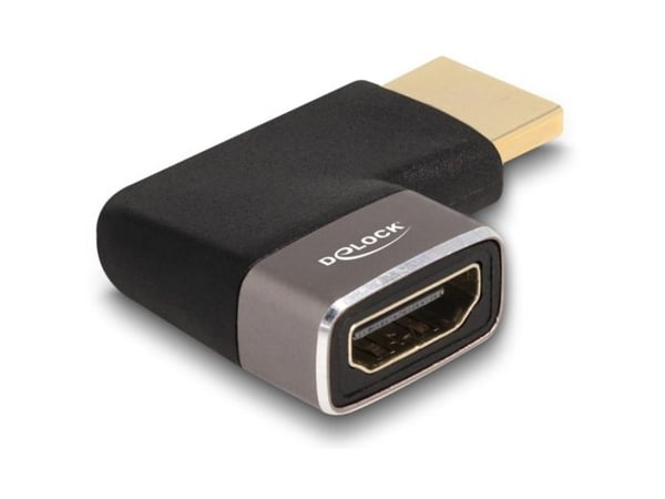 Delock - High Speed - HDMI-adapter med Ethernet - HDMI hann til HDMI hunn venstre-vinklet - svart/grå - 8 K 60 Hz (7680 x 4320) støtte