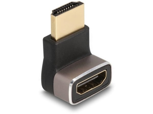 Delock HDMI-adapter hann til hunn 90° bunnvinklet 8K 60 Hz grå metall