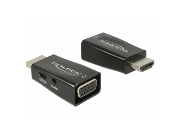 DeLOCK 65901, HDMI A, VGA & 3.5 mm Audio, Musta