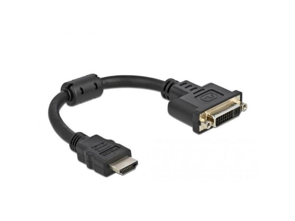 Delock - Video adapter - HDMI hann til DVI-I hunn - 20 cm - svart - tommelskruer, 4K-støtte