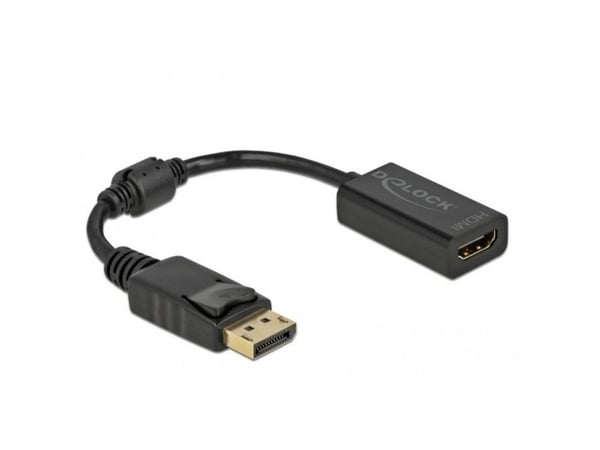 Delock - Videoadapter - DisplayPort han låsende til HDMI hun - 15 cm - sort - passiv omformer, 1080p support 60 Hz