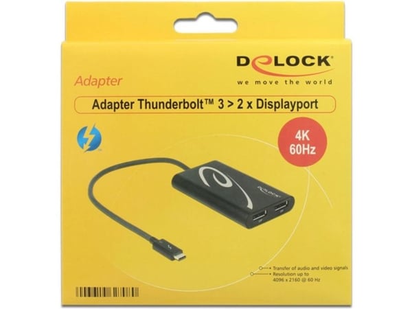 DeLOCK - Ekstern videoadapter - Thunderbolt 3 - 2 x DisplayPort - sort