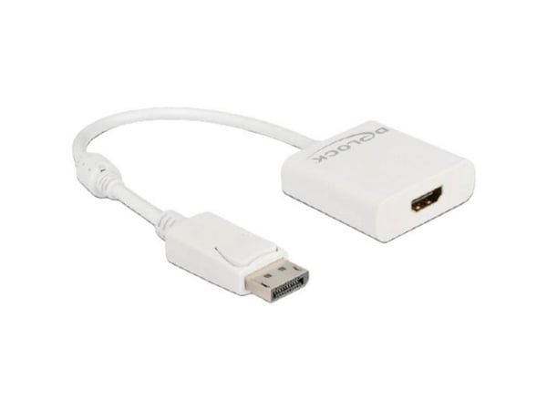 Delock - Video adapter - DisplayPort hann låst til HDMI hunn - 20 cm - hvit - aktiv, 4K 30Hz støtte