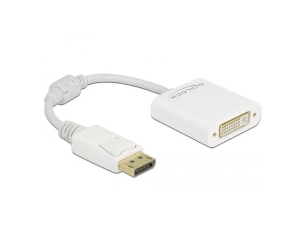 Delock - Video adapter - DisplayPort (hann) låst til DVI-I (hunn) skrubar - DisplayPort 1.1 - 15 cm - passiv, 1080p støtte 60 Hz - hvit
