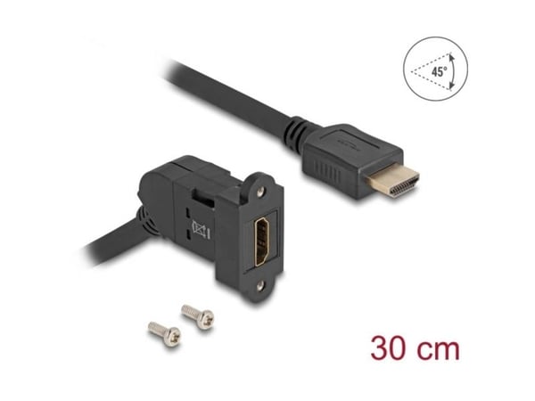 Delock - HDMI-forlengelseskabel - HDMI hunn angled, panel mountable til HDMI hann - 30 cm - svart - Keystone-jakk, 8 K 60 Hz (7680 x 4320) støtte