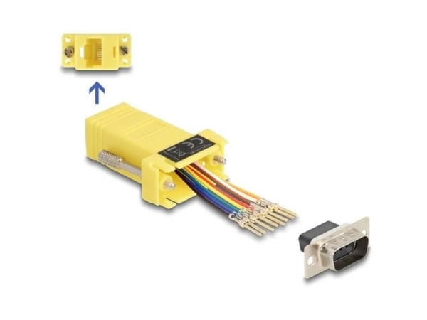 Delock Assembly Kit - Seriell adapter - DB-9 (hann) skrubar til RJ-45 (hunn) - CAT 5/5e/6 - individually assignable serial interface - gul