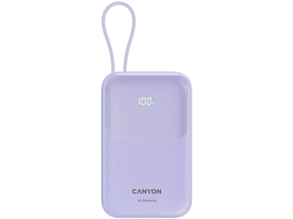 Canyon power bank OnPower 101 built-in cable 10000 mAh PD22.5W Violetin, 10000 mAh, Lithium-Ion (Li-Ion), Lilla Canyon power bank OnPower 101 built-in cable 10000 mAh PD22.5W Violetin, 10000 mAh, Lithium-Ion (Li-Ion), Lilla