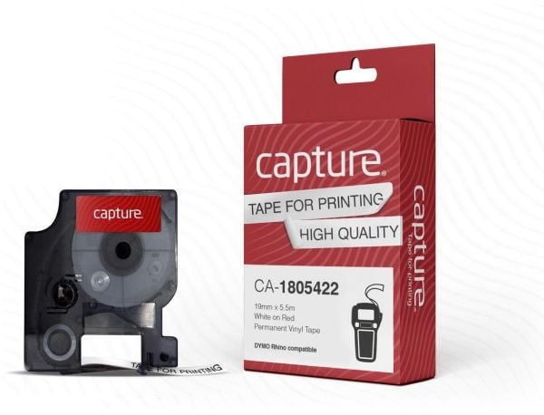 Capture - Vinyl - laminert - permanet adhesiv - svart på rødt - Roll (1.9 cm x 5.5 m) 1 kassett(er) hengeboks - merketape (alternativ for: DYMO 180...