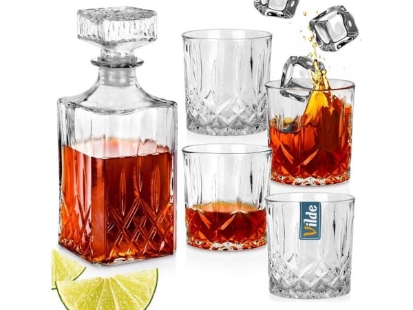 VILDE Glasskaraffel og Whiskyglass 900 ml + 4x300 ml 5 stk.