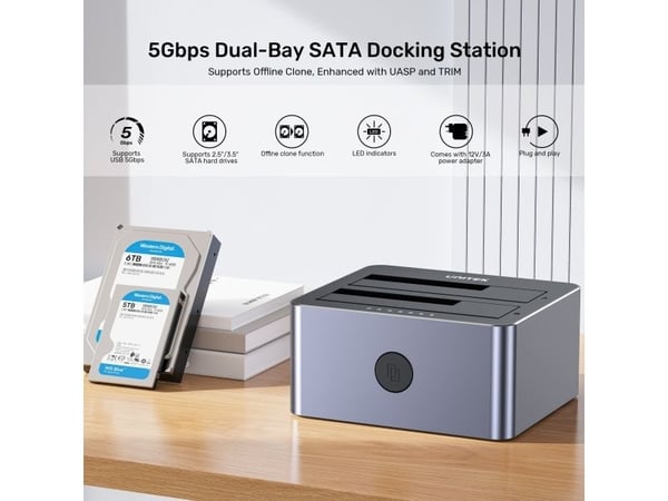 Unitek dokkingstasjon Unitek Disk kloningsstasjon 2 x SATA 2,5"/3,5" USB 5Gbps