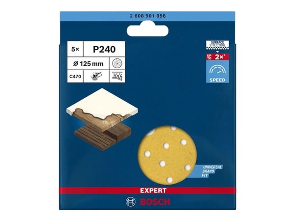 Bosch Expert - Slipeark - for løvtre, maling på tre - 5 deler - rund - grovkorn: P240 - 125 mm