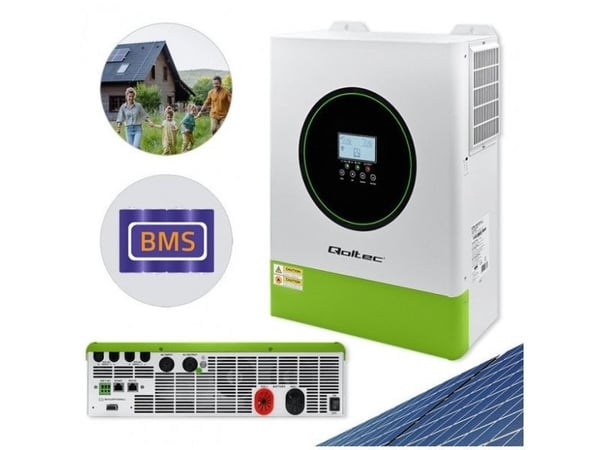 Qoltec - Strømomformer - off-grid, 160A, 48V, BMS, LCD, MPPT, sinus - AC 230 V - 11000 watt - 11000 VA - RS-232, RS-485 - hvit, grønn