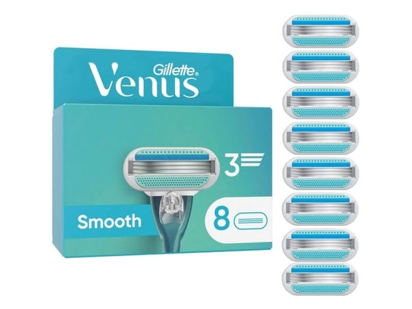 Gillette Venus Smooth, Kvinner, Gillette, Vinus Smooth, Blå, Hvit, 8 stykker