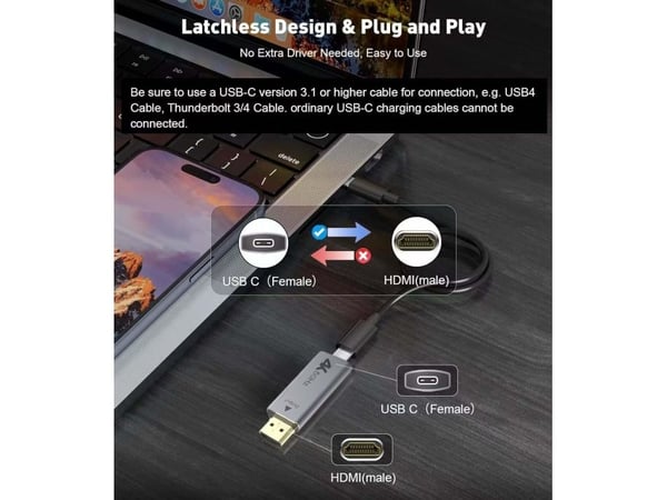 MicroConnect - Videosovitin - 24-nastainen USB-C naaras - HDMI uros - musta, hopea - 4K60Hz (4096 x 2160) tuki, yksisuuntainen
