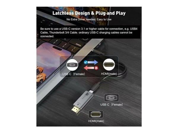 MicroConnect - Videosovitin - 24-nastainen USB-C naaras - HDMI uros - musta, hopea - 4K60Hz (4096 x 2160) tuki, yksisuuntainen
