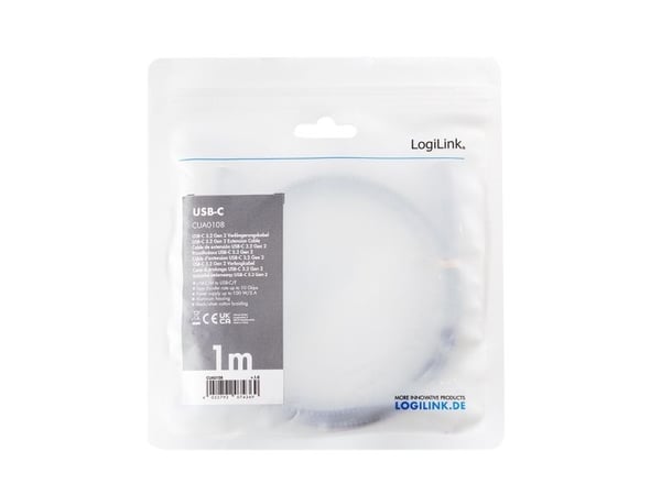 LogiLink CUA0109, 2 m, USB C, USB C, USB 3.2 Gen 1 (3.1 Gen 1), 5 Gbit/s, Sort, Grå