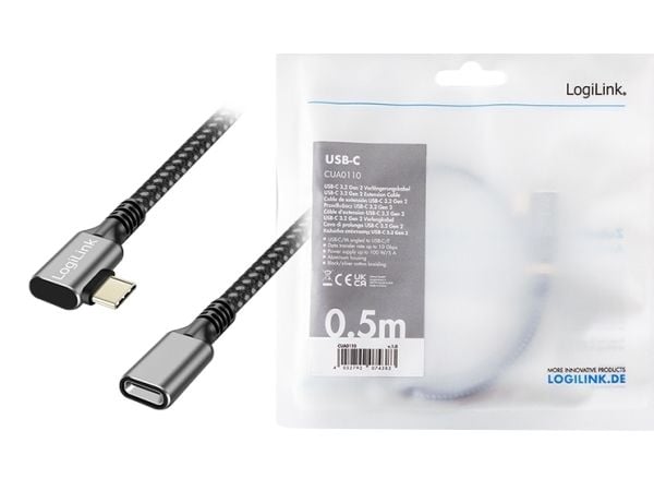 LogiLink CUA0111, 1 m, USB C, USB C, USB 3.2 Gen 2 (3.1 Gen 2), 10 Gbit/s, Sort, Grå