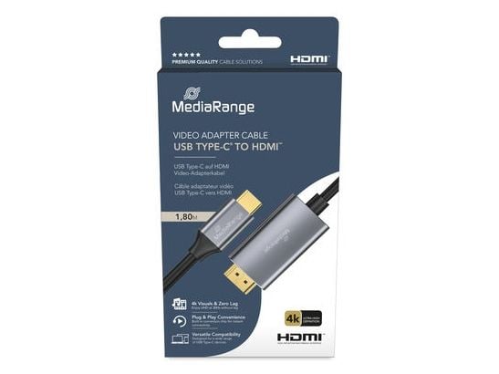 MediaRange MRCS217, 1,8 m, USB Type-C, HDMI, Hankjønn, Hankjønn, Rett