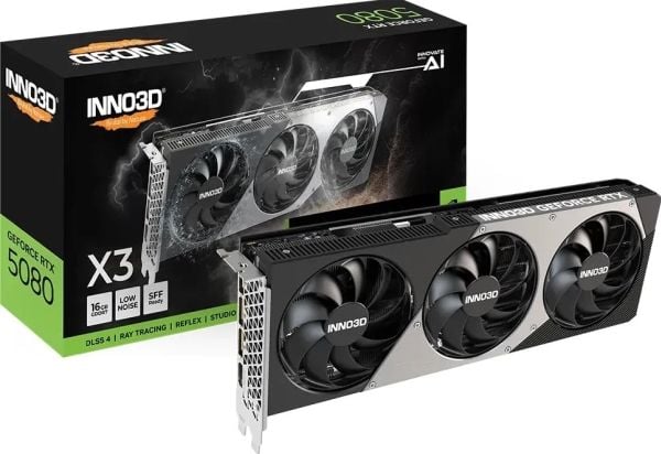Inno3D GeForce RTX 5080 X3 - Grafikkort - GeForce RTX 5080 - 16 GB GDDR7 - PCI Express 5.0 - 3 x DisplayPort, HDMI