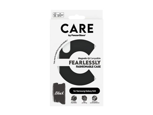 CARE by PanzerGlass - Bakdeksel til mobiltelefon - Qi - mikrofiber, polykarbonat (PC), gummibelegg, silikon - svart - for Samsung Galaxy S24