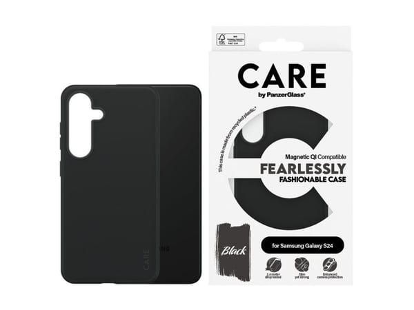 CARE by PanzerGlass - Bakdeksel til mobiltelefon - Qi - mikrofiber, polykarbonat (PC), gummibelegg, silikon - svart - for Samsung Galaxy S24
