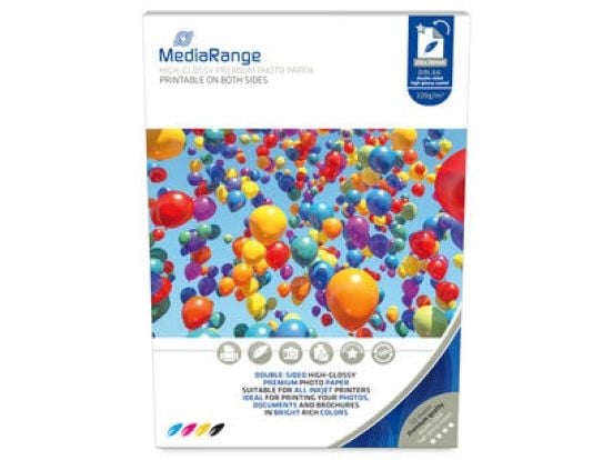 MediaRange MRINK118, Høy-glans, 220 g/m², Blekkdyse, A4, 21x29.7 cm, Hvit