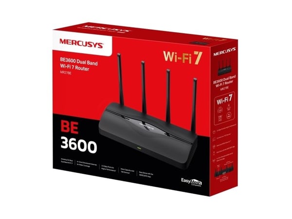 Mercusys MR27BE, Wi-Fi 7 (802.11be), Dobbelbånd (2.4 GHz / 5 GHz), Ethernet/bredbåndsforbindelse, Svart, Frittstående router