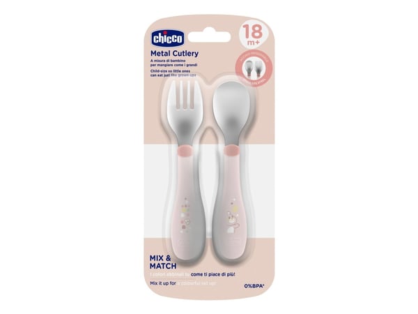 Chicco 00016102150000, Småbarnsbestikksett, Rosa, Rustfritt stål, Gutt/Jente, 1,5 år, 218 mm