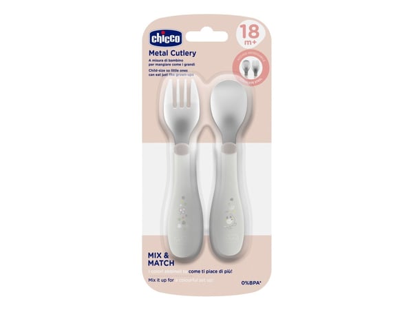 Chicco 00016102350000, Lasten ruokailuvälinesetti, harmaa, ruostumatonta terästä, poika/tyttö, 1,5 vuotta, 218 mm