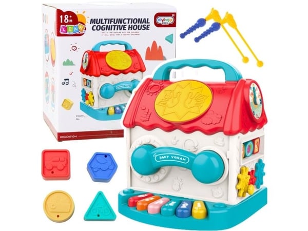 LeanToys aktivitets-hus – læringskube, interaktiv rangle, sorter & lyder, fargerik