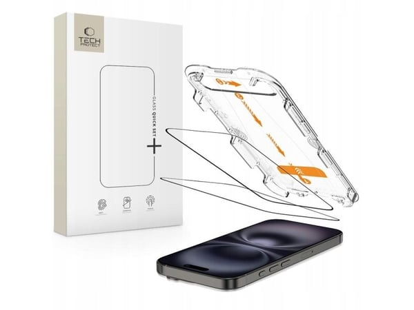 Tech-Protect herdet glass Tech-Protect Quick Set+ 2-pak til iPhone 15 / 16 svart