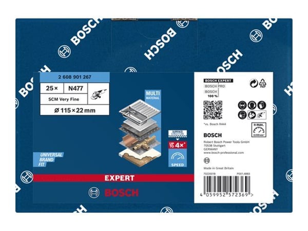 Bosch Expert SCM N477 - Polishing fleece - for rustfritt stål, ikke-jernholdig metall, steel sheets, maling på tre - 115 mm - rund - grovkorn: very...