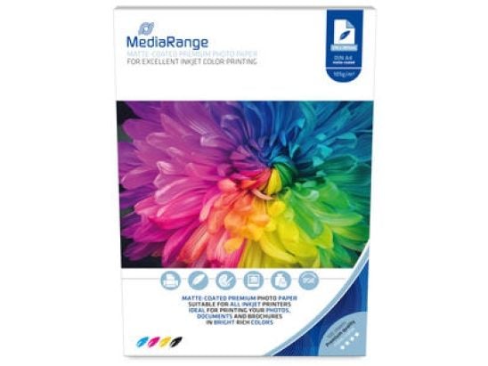 MediaRange MRINK116, Matt, 105 g/m², Blekkdyse, A4, 21x29.7 cm, Hvit